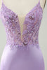 Load image into Gallery viewer, Glitter Purple V Neck Tight Sequined Appliques Graduation Dress