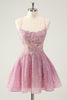 Load image into Gallery viewer, Dark Pink A Line Sparkly Beading Appliques Corset Short Graduation Dress