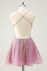 Load image into Gallery viewer, Dark Pink A Line Sparkly Beading Appliques Corset Short Graduation Dress