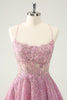 Load image into Gallery viewer, Dark Pink A Line Sparkly Beading Appliques Corset Short Graduation Dress