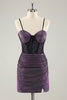 Load image into Gallery viewer, Dark Purple Spaghetti Straps Corset Glitter Short Graduation Dress