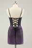 Load image into Gallery viewer, Dark Purple Spaghetti Straps Corset Glitter Short Graduation Dress