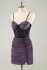 Load image into Gallery viewer, Dark Purple Spaghetti Straps Corset Glitter Short Graduation Dress