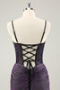 Load image into Gallery viewer, Dark Purple Spaghetti Straps Corset Glitter Short Graduation Dress