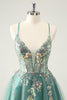 Load image into Gallery viewer, Grey Green A Line Glitter Sequins Spaghetti Straps Graduation Dress