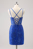 Load image into Gallery viewer, Sparkly Royal Blue Spaghetti Straps Corset Tight Graduation Dress with Sequins