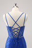 Load image into Gallery viewer, Sparkly Royal Blue Spaghetti Straps Corset Tight Graduation Dress with Sequins