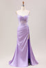 Load image into Gallery viewer, Stylish Lilac Mermaid Pleated Sequin Corset Long Prom Dress With Slit