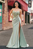 Load image into Gallery viewer, Stylish Sage Mermaid Pleated Sequin Corset Long Prom Dress With High Slit