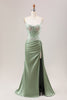 Load image into Gallery viewer, Stylish Sage Mermaid Pleated Sequin Corset Long Prom Dress With High Slit