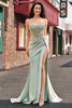 Load image into Gallery viewer, Stylish Sage Mermaid Pleated Sequin Corset Long Prom Dress With High Slit