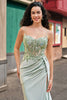 Load image into Gallery viewer, Stylish Sage Mermaid Pleated Sequin Corset Long Prom Dress With High Slit