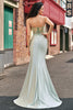 Load image into Gallery viewer, Stylish Sage Mermaid Pleated Sequin Corset Long Prom Dress With High Slit