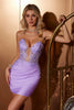 Load image into Gallery viewer, Lilac Corset Short Bodycon Graduation Dress with Floral Embroidery