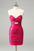 Load image into Gallery viewer, Fuchsia Bodycon Sweetheart Keyhole Short Graduation Dress