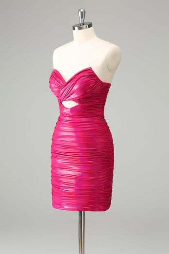 Fuchsia Bodycon Sweetheart Keyhole Short Graduation Dress