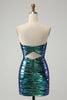 Load image into Gallery viewer, Sparkly Teal Blue Bodycon Sweetheart Ruched Short Graduation Dress