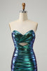 Load image into Gallery viewer, Sparkly Teal Blue Bodycon Sweetheart Ruched Short Graduation Dress