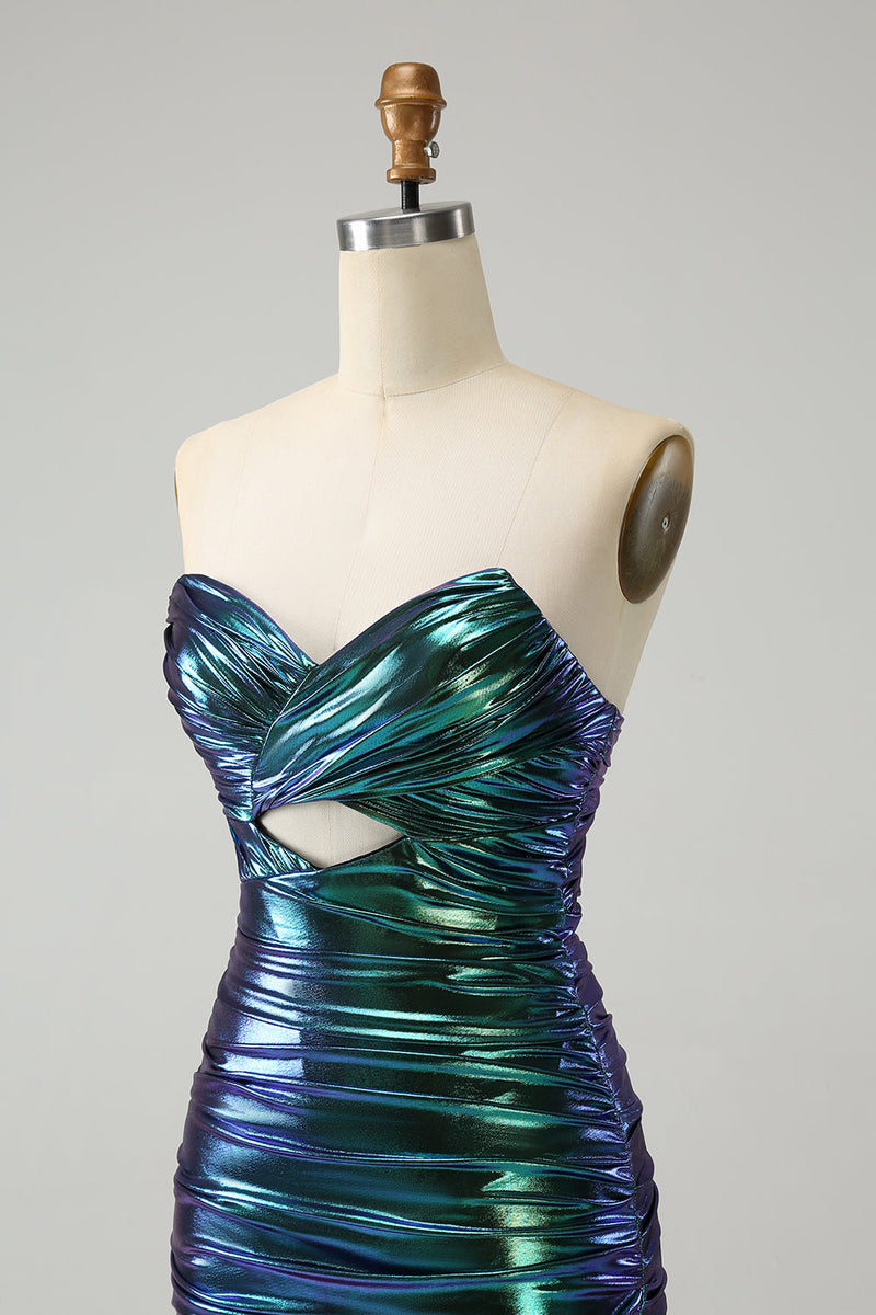 Load image into Gallery viewer, Sparkly Teal Blue Bodycon Sweetheart Ruched Short Graduation Dress