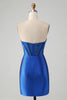 Load image into Gallery viewer, Sparkly Royal Blue Tight Strapless Short Graduation Dress with Beading