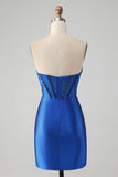 Sparkly Royal Blue Bodycon Strapless Short Graduation Dress with Beading