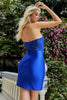 Load image into Gallery viewer, Sparkly Royal Blue Bodycon Strapless Short Graduation Dress with Beading