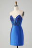 Load image into Gallery viewer, Sparkly Royal Blue Tight Strapless Short Graduation Dress with Beading