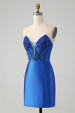 Sparkly Royal Blue Bodycon Strapless Short Graduation Dress with Beading