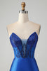 Load image into Gallery viewer, Sparkly Royal Blue Tight Strapless Short Graduation Dress with Beading