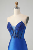 Sparkly Royal Blue Tight Strapless Short Graduation Dress with Beading