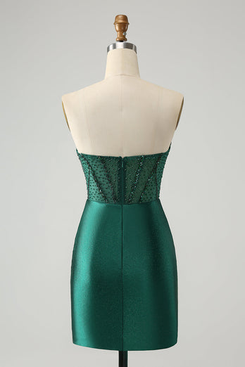 Dark Green Bodycon Strapless Corset Short Graduation Dress