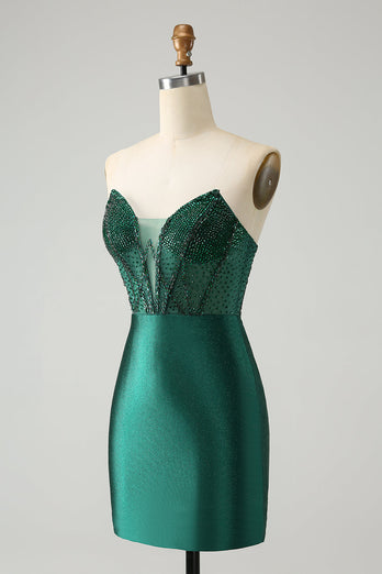 Dark Green Bodycon Strapless Corset Short Graduation Dress