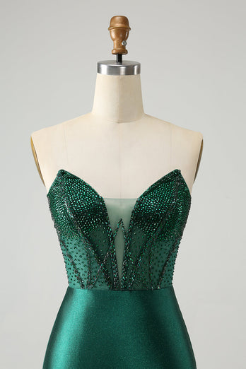 Dark Green Bodycon Strapless Corset Short Graduation Dress