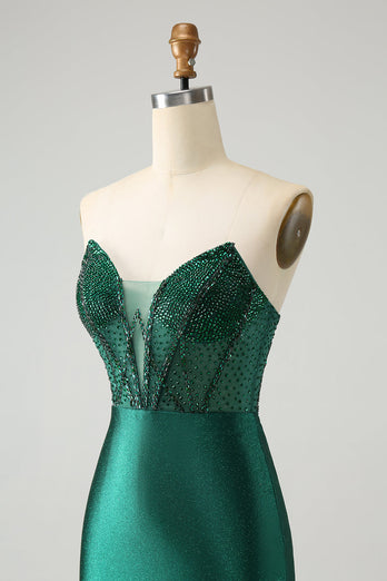 Dark Green Bodycon Strapless Corset Short Graduation Dress