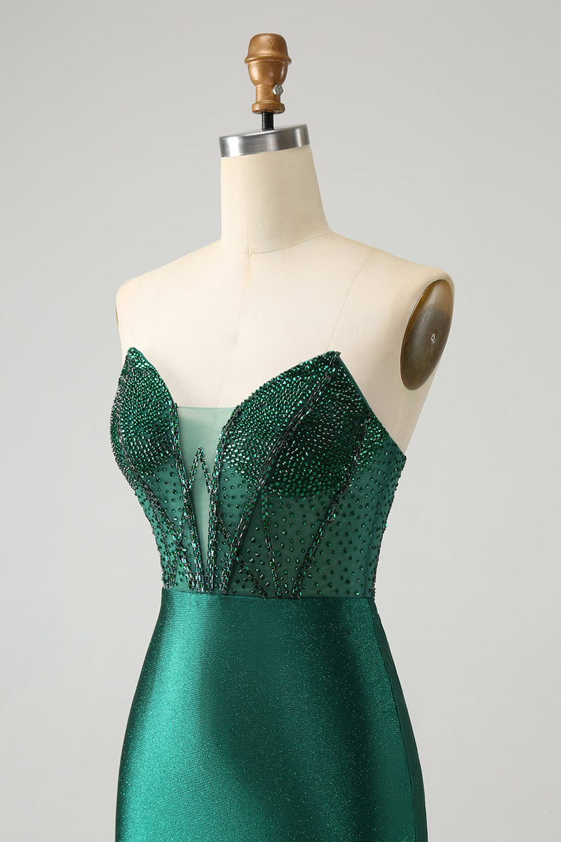 Load image into Gallery viewer, Dark Green Bodycon Strapless Corset Short Graduation Dress