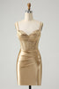 Load image into Gallery viewer, Golden Spaghetti Straps Bodycon Corset Satin Graduation Dress with Slit