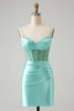 Load image into Gallery viewer, Light Green Spaghetti Straps Bodycon Corset Satin Graduation Dress with Slit