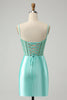 Load image into Gallery viewer, Light Green Spaghetti Straps Bodycon Corset Satin Graduation Dress with Slit