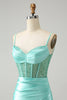 Load image into Gallery viewer, Light Green Spaghetti Straps Bodycon Corset Satin Graduation Dress with Slit