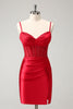 Load image into Gallery viewer, Stylish Red Bodycon Spaghetti Straps Corset Satin Graduation Dress with Slit