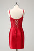 Load image into Gallery viewer, Stylish Red Bodycon Spaghetti Straps Corset Satin Graduation Dress with Slit