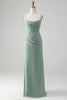 Load image into Gallery viewer, Chiffon Grey Green Sheath Corset Cowl Neck Bridesmaid Dress with Slit