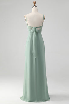 Chiffon Grey Green Sheath Corset Cowl Neck Bridesmaid Dress with Slit