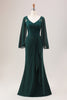 Load image into Gallery viewer, Glitter Dark Green Mermaid Chiffon Long Sleeves Mother of Bride Dress