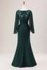 Load image into Gallery viewer, Glitter Dark Green Mermaid Chiffon Long Sleeves Mother of Bride Dress