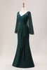 Load image into Gallery viewer, Glitter Dark Green Mermaid Chiffon Long Sleeves Mother of Bride Dress