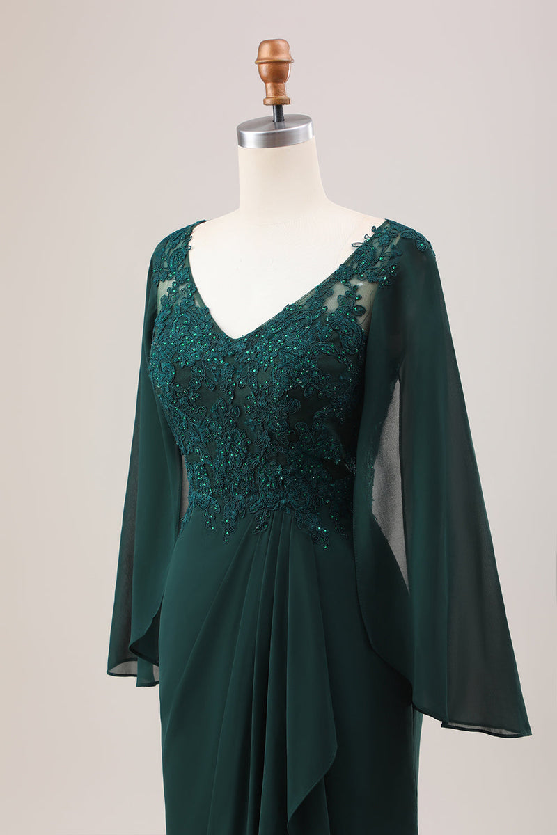 Load image into Gallery viewer, Glitter Dark Green Mermaid Chiffon Long Sleeves Mother of Bride Dress