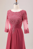 Terracotta A Line Scoop Neck Chiffon Mother of Bride Dress with Appliques