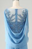 Saprkly Blue Mermaid Beaded Appliques Mother of Bride Dress with Shawl