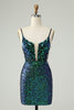 Load image into Gallery viewer, Sparkly Dark Green Spaghetti Straps Tight Short Graduation Dress with Sequins